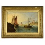 Dutch School, 19th Century Shipping in a calm oil on canvas 39.50 x 60cm (15 x 23in) Craquelure