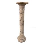 An Edwardian variegated white marble pedestal column, with Greek key banded decoration 101cm (39in)