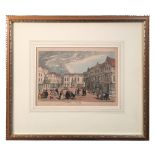 Thomas Rowlandson, Market Place at Cambridge, coloured etching, 1801, 17 x 24.5cm