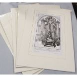 Jacob Schubler, Eight later mounted engraved plates of organs and fountains, c.1730s, 30 x 18cm (