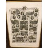 Memorial of Christ's College, Cambridge, Lithograph proof by Benyon & Co, with montage of historical