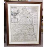 Thomas Kitchin, A New and Improved Map of Northumberland, 18th century coloured engraving, 70 x 53cm