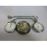 A smiths car clock, a stopwatch and an open faced pocket watch by Elgin