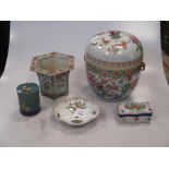 An early 20th Century Chinese ice pail and cover, together with a Dresden quatrefoil dish, a
