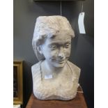 A Rodin - Head of a girl, signed, marble bust