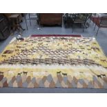 A large Egyptian pictorial kilim with people, sheep, deer and goats, 285 x 200cm