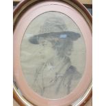 Circle of George Richmond (British, 19th Century), Portrait of a boy in a hat, signed lower right