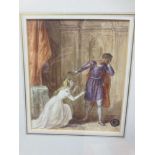 Manner of Henry Fuseli, a pair of watercolours of theatrical scenes and three Waterloo related