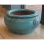 A pair of large blue Chinese planters, 60cm diameter