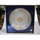 A framed silver dish commemorating the silver jubilee of HM Queen 18.4ozt together with the Royal