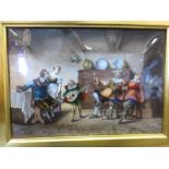 A 19th century painting on metal panel of a tavern scene