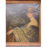 Edwardian School 'Swagger' Portrait of a Lady, seated, her arm resting on a chair, signed lower