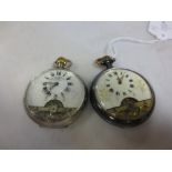 Two 8 day 'hebdomas' style open faced pocket watches, one signed (2)