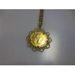 A 1967 sovereign in a pendant mount with a belcher link chain, 26.4g gross