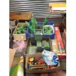 Large assortment of Britains and other model farm scenery and accessories, buildings and playworn