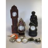 A collection of ten pocket watches together with three pocket watch stands - one representing a