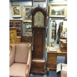 A George III mahogany 8-day long case clock, early 19th century and later, the arched white 30cm