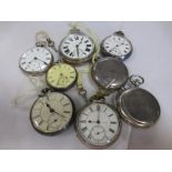 A collection of seven silver open faced pocket watches, together with a military issue pocket