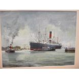 Michael Roffe (British, b. 1948) 'The Cunard Steamer Saxonia in Liverpool', signed lower left,