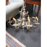 A Dutch style 8 branch silvered chandelier