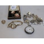 A single stone diamond ring, a silver pocket watch and a small collection of gold, gemset and