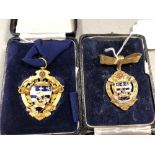 Two 9ct gold and enamelled badges dated 1950-51, engraved to the reverse for Mayor and Mayoress