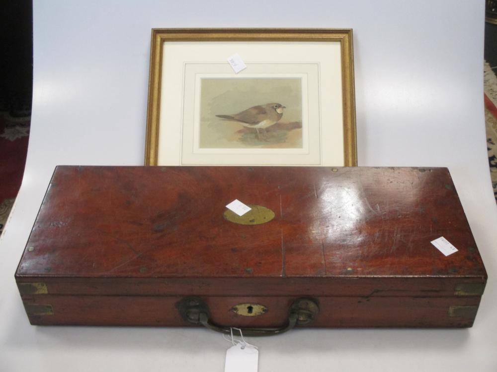 A 19th century mahogany and brass bound artists box, and a small watercolour of a pratincole - Image 3 of 3