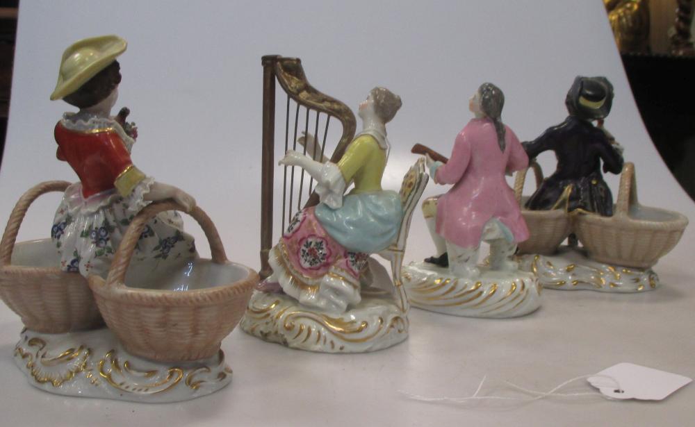 A pair of Dresden figural bonbonieres with figures sitting on baskets and two continental musical - Image 2 of 2