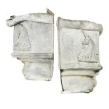 A pair of 18th or early 19th century crested lead drain pipe hoppers, of canted corner form above