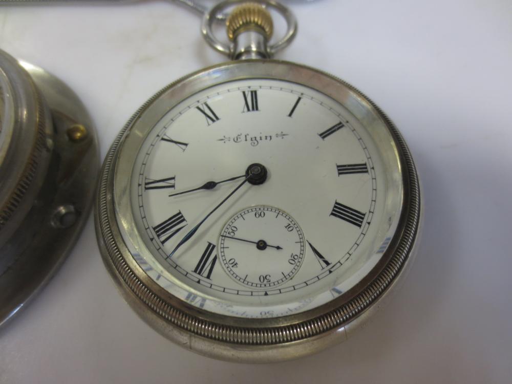 A smiths car clock, a stopwatch and an open faced pocket watch by Elgin - Image 2 of 4