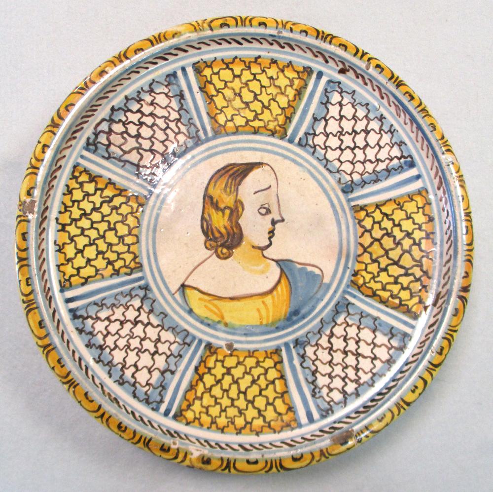 An 18th century Italian maiolica tazza, decorated to the centre with a portrait of a young lady, - Image 2 of 7