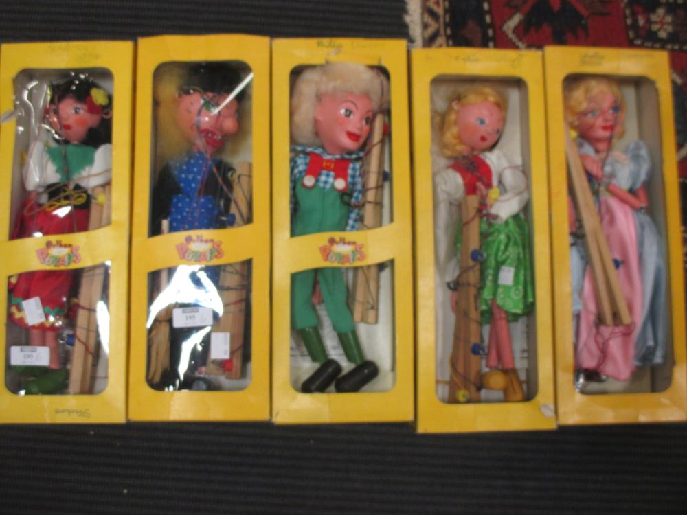 Pelham Puppets. Five in boxes including: Hansel and Gretel, Cinderella, Witch, Gypsy and and a