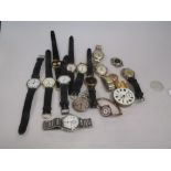 A collection of vintage and modern timepieces, including a lady's fob watch marked '14K', a lady's