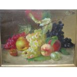 H Velten (Dutch, 19th Century), Still life of apples, red and white grapes and a pomegranate, signed