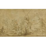 Florentine School, 18th Century, Hunters setting upon other figures in a wooded clearing, pencil