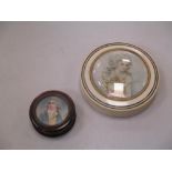 A 19th century treen circular box with male-portrait miniature to the cover signed Bingle, 6cm diam;
