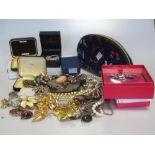 A box containing a collection of silver and costume jewellery