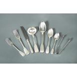A 173 piece harlequin set of 18th and 19th century silver flatware with modern silver knives and two