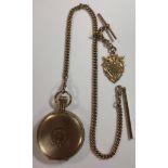 Elgin - a gold plated full hunter pocket watch with accompanying 'Albert' chain stamped '9ct' the