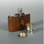 A Victorian silver collapsible shot cup together with a spirit flask, the cup by Sampson Mordan &