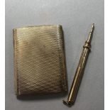 A 9ct gold book match cover together with a 9ct gold propelling pencil, the match cover by Mappin