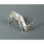 A 20th century silver model of a stag, by BSE Products, London 1990, the realistically cast stag