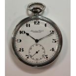IWC - A continental silver open faced pocket watch, the signed white dial, 45mm diameter, with black