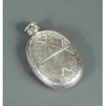 A Victorian silver spirit flask, by John Linegar, Birmingham 1870, of oval form, lavishly