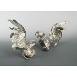 A pair of Edward VIII silver fighting cocks, by Francis Higgins & Sons, London 1936, the realistic