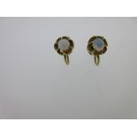 A pair of opal screwback earrings, each with a round cabochon opal flying claw set to a pierced