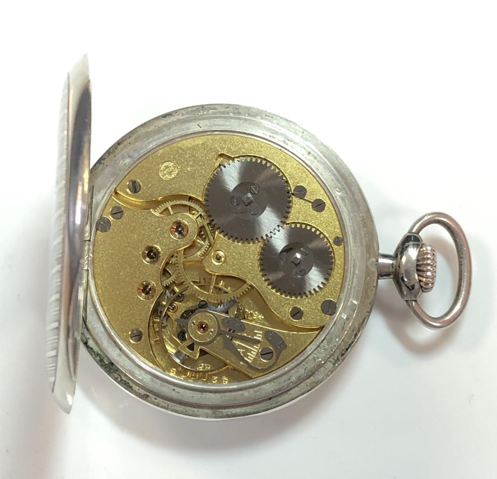 IWC - A continental silver open faced pocket watch, the signed white dial, 45mm diameter, with black - Image 6 of 7