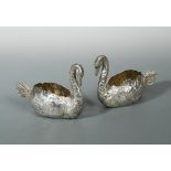 A pair of 19th century (probably) Dutch silver swan shaped bonbonnières, maker's marks not traced,