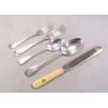 A 48 piece harlequin set of 19th century silver flatware with 12 additions, by a variety of