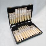 A cased set of twelve pairs of Victorian silver fruit eaters, by Hilliard & Thomason, Birmingham